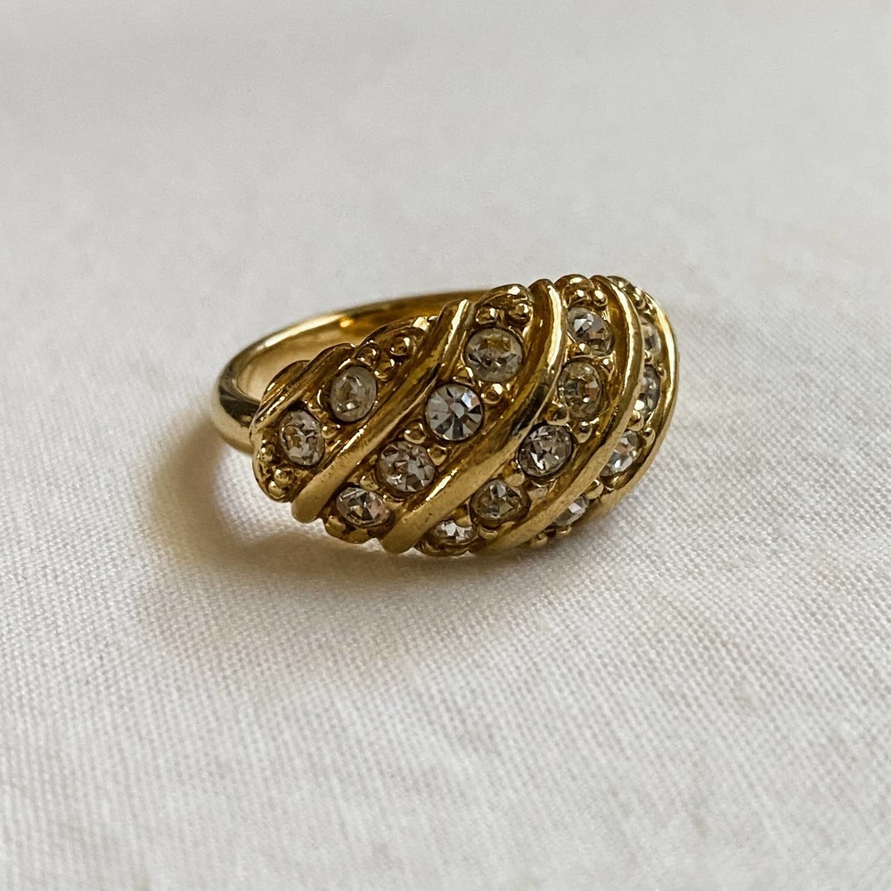 VTG Gold Dome CZ Diamond Chunky Croissant  Ring